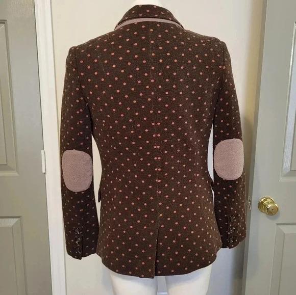 Cartonnier Anthropologie Blazer Jacket Polka Dot Elbow Patch Brown Orange(XS) - Picture 4 of 9